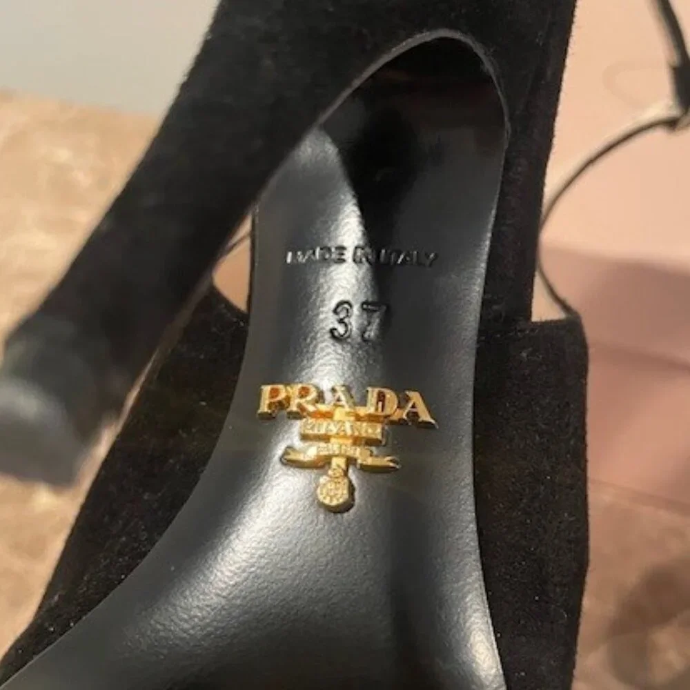 Prada Black Suede Peep Toe Slingback Heels – Sz 7